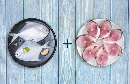 Surmai Curry Cut 500g & Silver Pomfret 500g